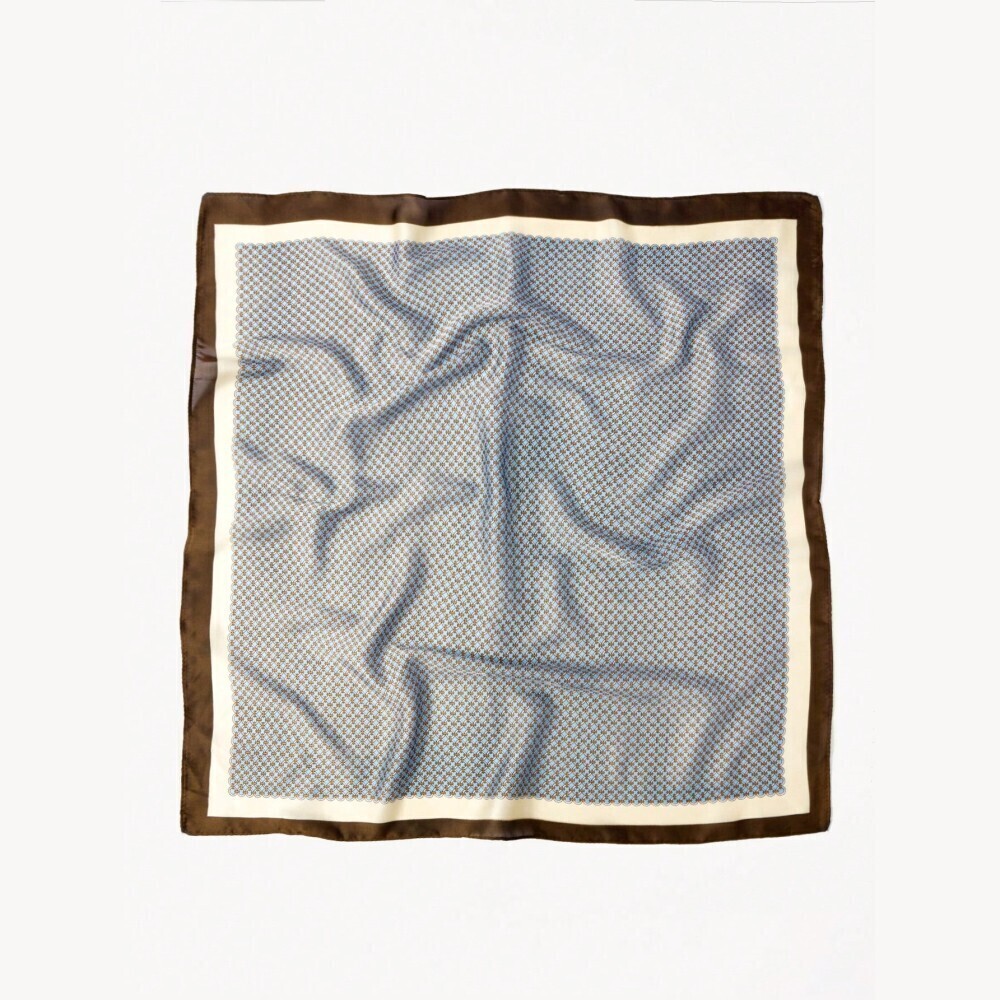 Brown & Blue Chain-Print Square Scarf Neck Tie